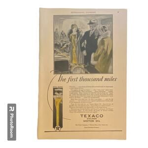 Vtg Color Texaco Golden Motor Oil Print Advertisement March 1928 Frame Ready